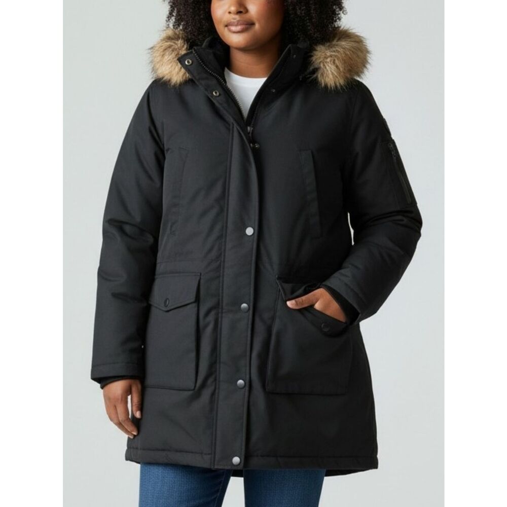 Canadiana Black Parka Coat with Removable Faux Fur Hood